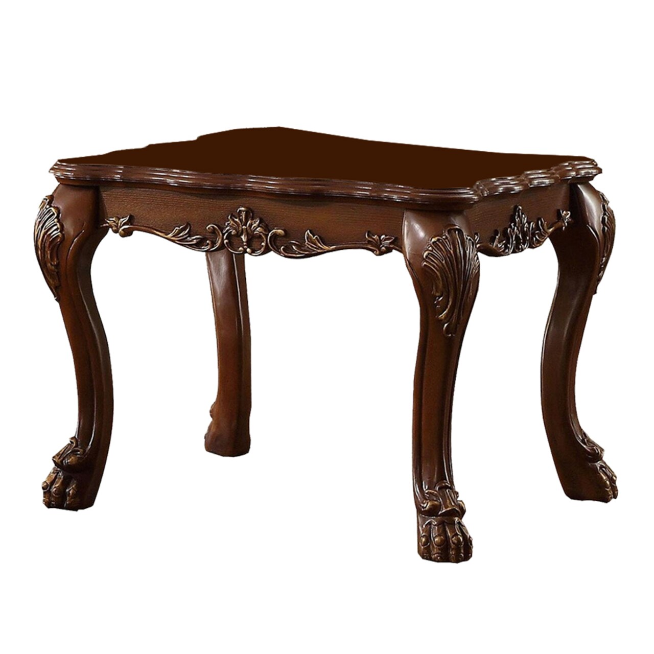 ACME Traditional Wooden End Table with Claw Feet, Cherry Oak Brown- Saltoro Sherpi